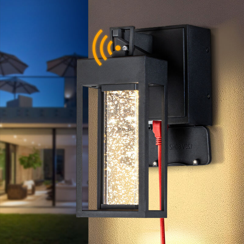 Dusk to Dawn Outdoor Wall Light with 2 GFCI Outlets, 11.4&rdquo; Waterproof Exterior Lighting Fixture Wall Mount Outside Light for House image number 1