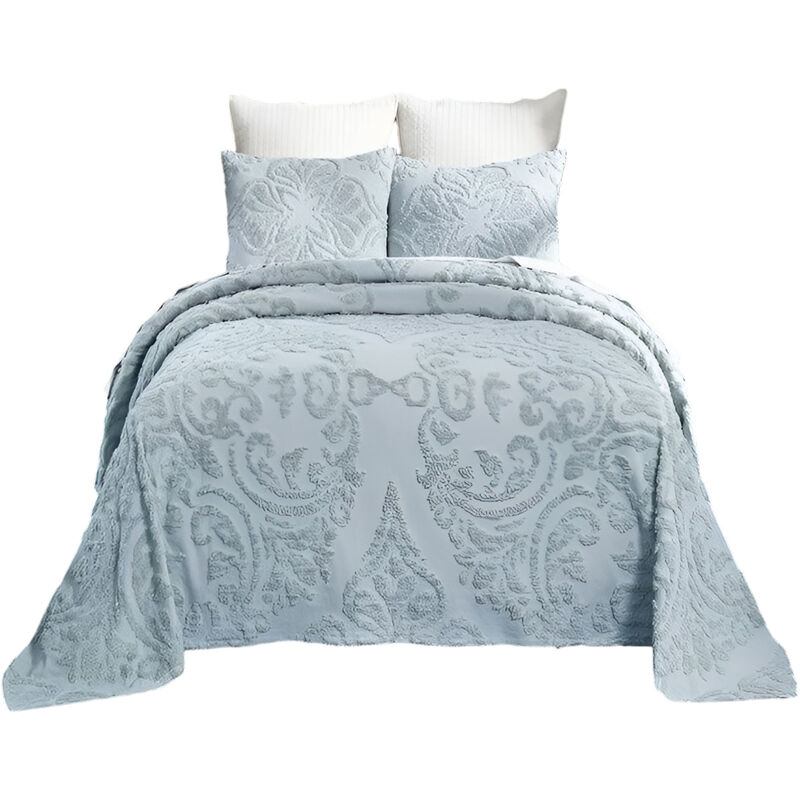100% Cotton Chenille 3-Piece Bedspread Set – Soft Textured Coverlet with Shams