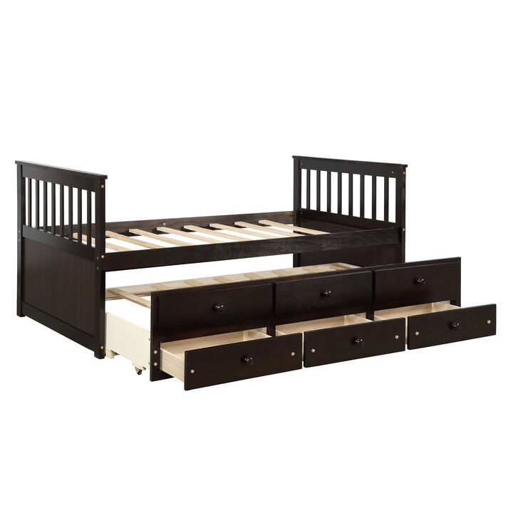 Merax Captain's Bed Twin Daybed with Trundle Bed and Storage Drawers