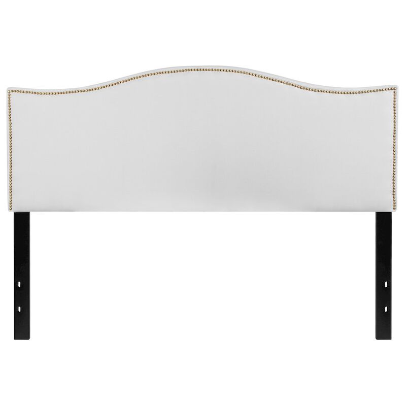 Flash Furniture Upholstered Queen Size Headboard with Accent Nail Trim in White Fabric image number 3