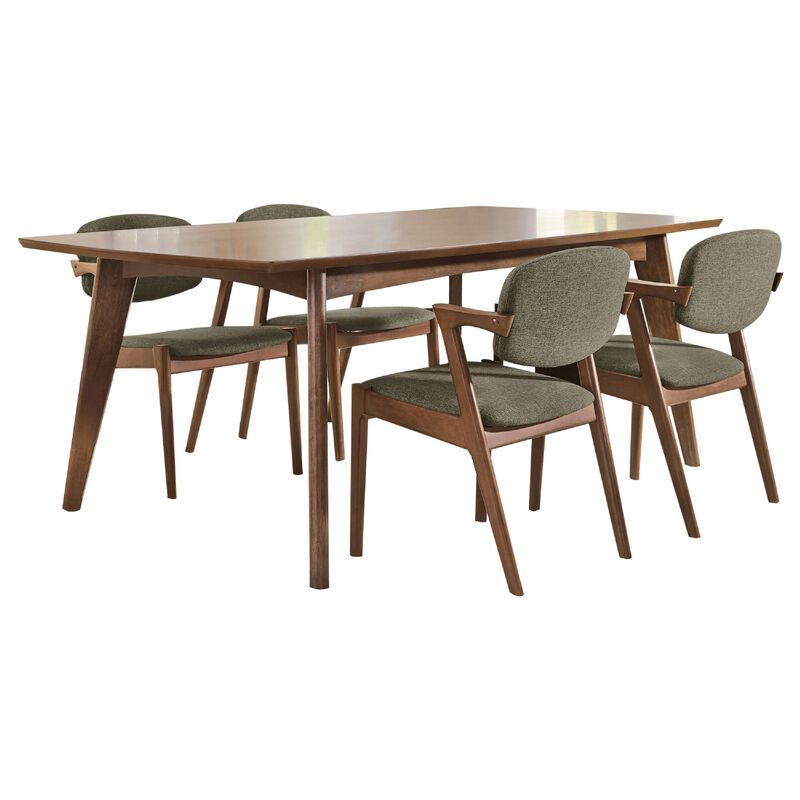 Lery 5pc Dining Table and 4 Chair Set, Gray and Walnut Brown - Benzara