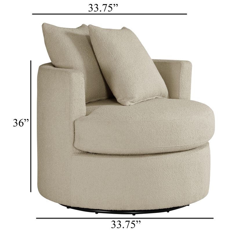 Catlyn Swivel Accent Chair, Camel Brown Fabric, 2 Accent Pillows