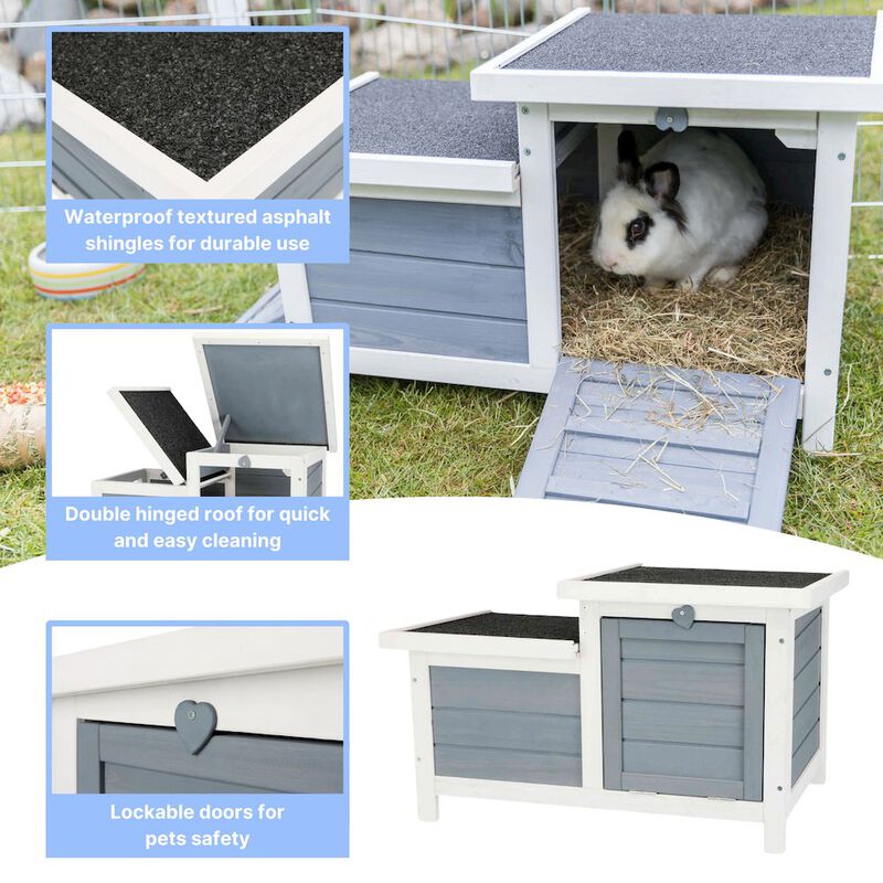 TRIXIE Weatherproof Outdoor Elevated Wooden Small Animal House with Hinged Roof, Gray image number 4
