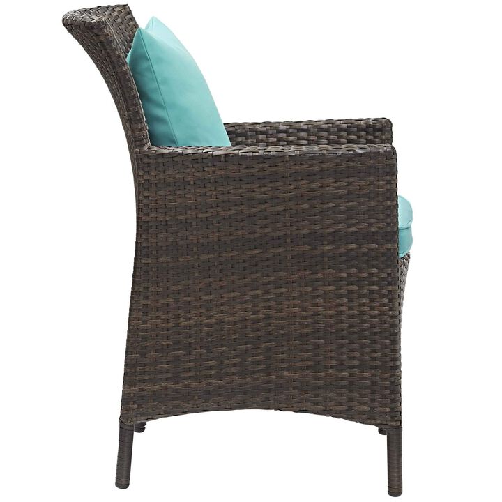 Modway Converge Wicker Rattan Outdoor Patio Dining Arm Chair with Cushion in Brown Turquoise