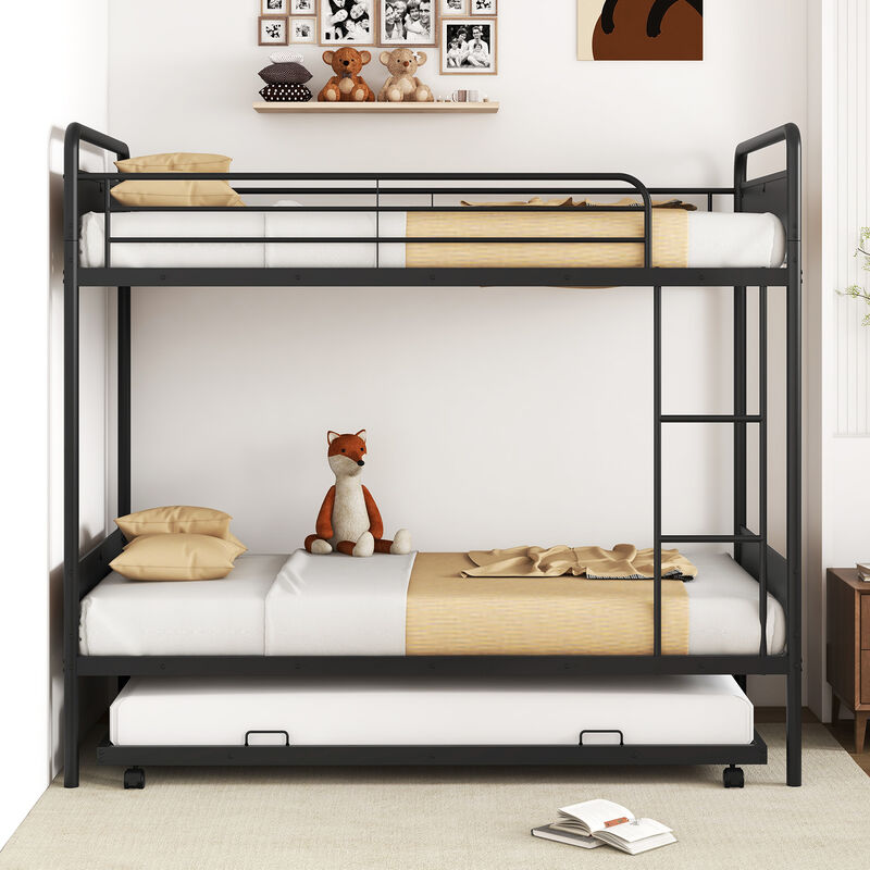 Bunk Bed with Trundle with Ladder and Full-length Guardrails
