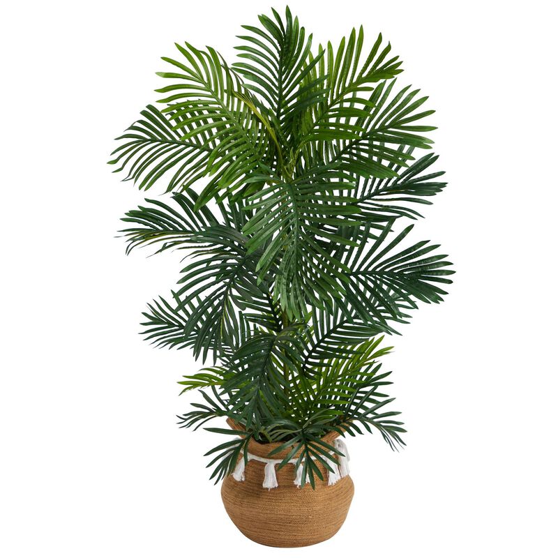 Nearly Natural 4-ft Areca Palm Tree in Boho Cotton Pot UV (Indoor/Outdoor)