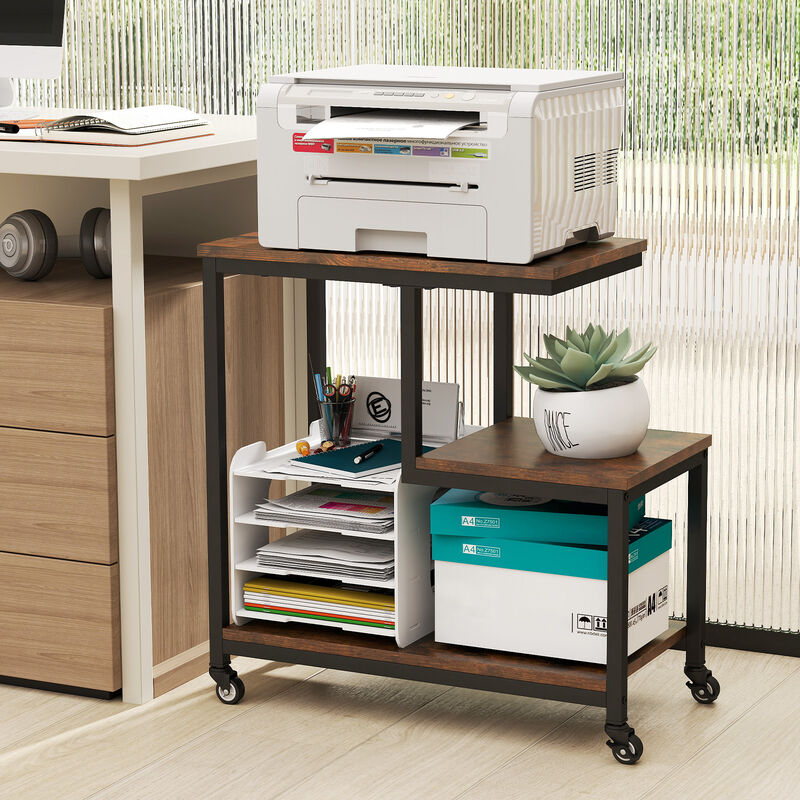 3-Tier Rolling Side Table with G-Shaped Frame and Open Display Shelves