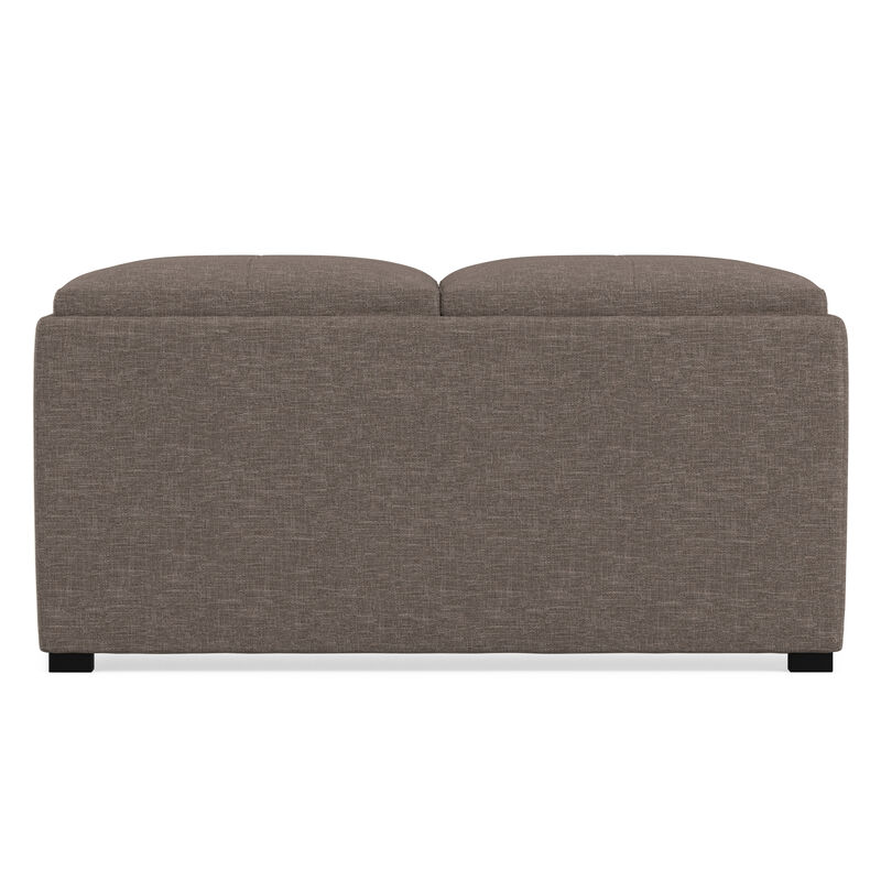 Avalon 35 inch Wide Contemporary Square Coffee Table Storage Ottoman in Fawn Brown Linen Look Fabric, Assembled image number 2