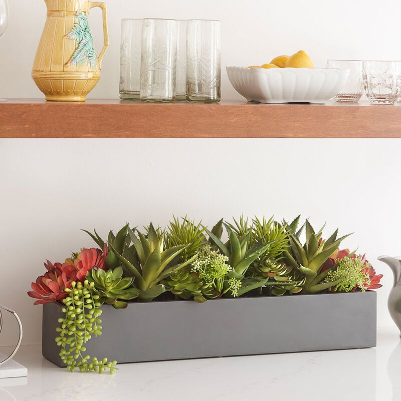 Rectangular Artificial Succulent Arrangement, Gray Planter image number 2