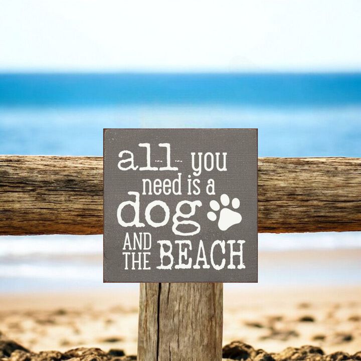 Wooden Dog Lover Beach Sign for Coastal Wall and Shelf Home Decor