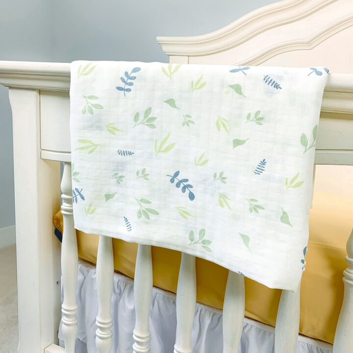 Bedvoyage Rayon Viscose Bamboo Muslin Swaddle - Leaf (White/Green)
