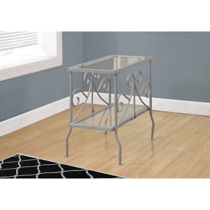 Monarch Specialties I 3106 Accent Table, Side, End, Nightstand, Lamp, Living Room, Bedroom, Metal, Tempered Glass, Grey, Clear, Traditional