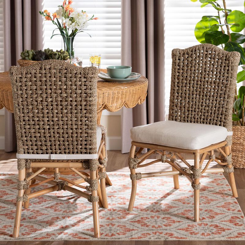 bali & pari Nitya Natural Rattan and Seagrass Camelback 2-Piece Dining Chair Set image number 6