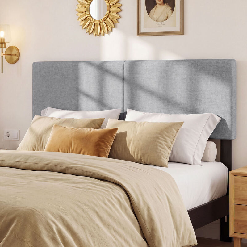 Queen Full Size Upholstered Headboard with Vertical Quilted Linen Fabric image number 1