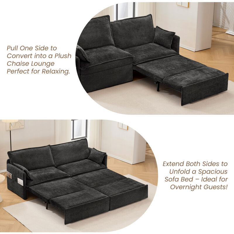 Whisen 73.6" Pull Out Sofa Bed, Convertible Sleeper Sofa Couch with Side Storage and USB/C-TYPE Charging image number 6