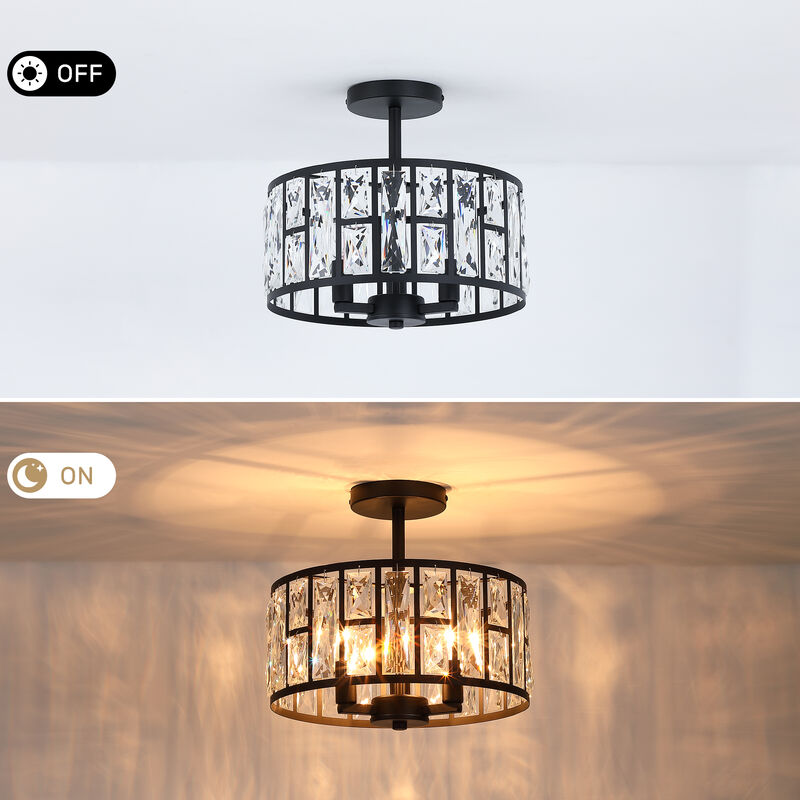 Modern Glam 3-Light Dimmable Crystal Semi Flush Mount Ceiling Light image number 6