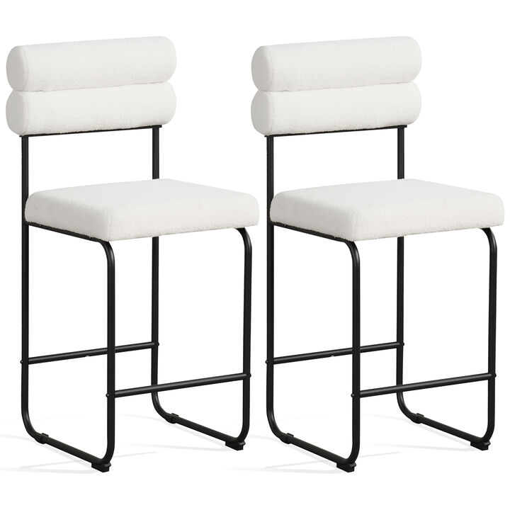 Metal Frame Counter Height Bar Stools Set of 2 with Built-in Footrest
