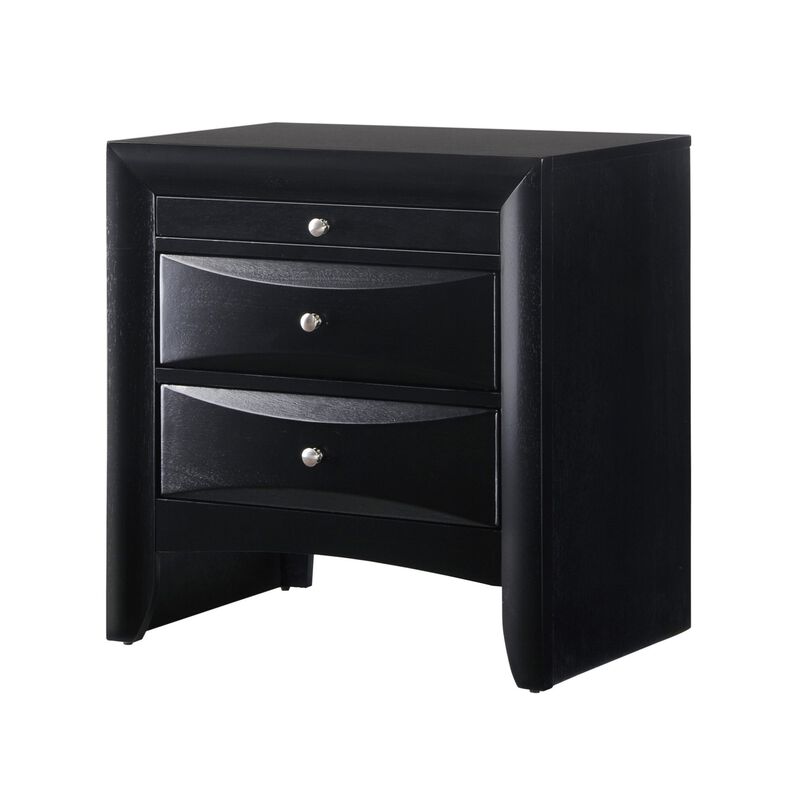Streamdale Black Wood Nightstand with Drawer and Jewelry Tray