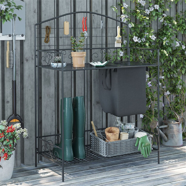 Outdoor Potting Bench &ndash; Wooden Garden Work Table with Open Shelf Storage