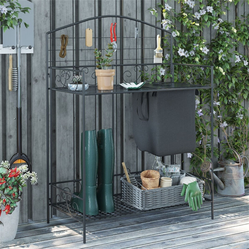 Outdoor Potting Bench &ndash; Wooden Garden Work Table with Open Shelf Storage image number 1