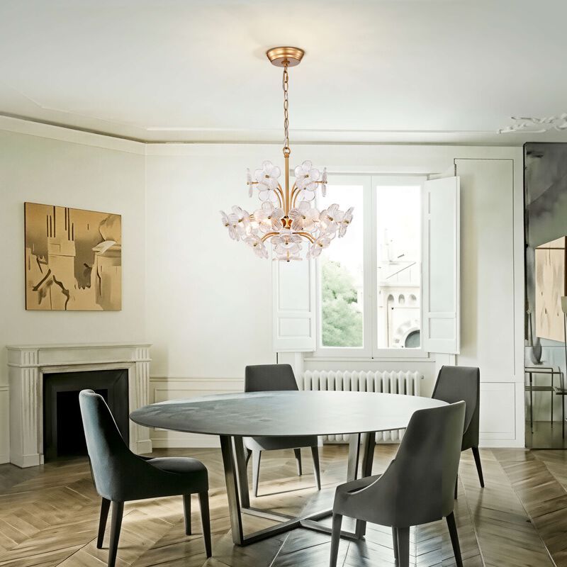 Fabiola Modern 6-Light 17.7" Glam Clear Glass Flower Chandelier-Glossy Brass image number 8