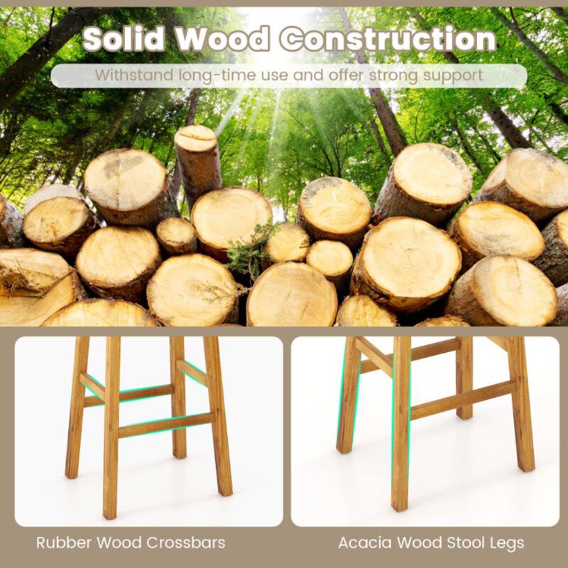 Hivvago Faux PU Leather Bar Stools Set of 2 with Woven Curved Seat Natural