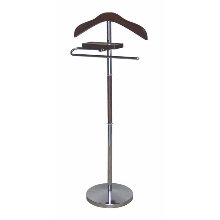 Proman Products Contemporary Oxford II Chrome Steel And Walnut Wooden Valet