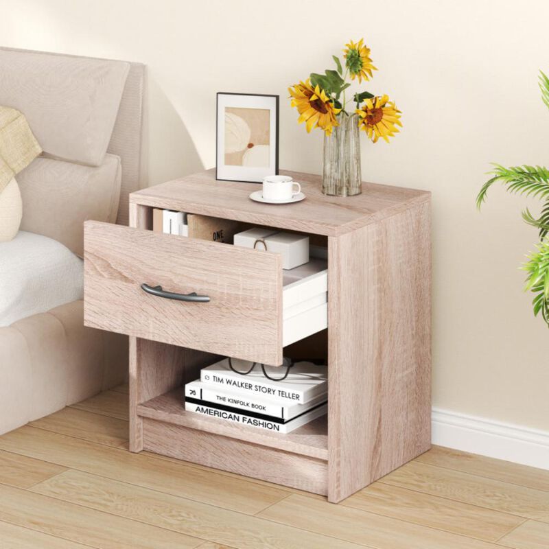 Hivvago Bedside Table Nightstand with Drawer and Open Storage Shelf