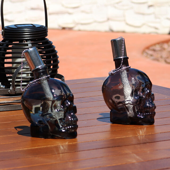 Sunnydaze Set of 4 Grinning Skull Glass Tabletop Torches