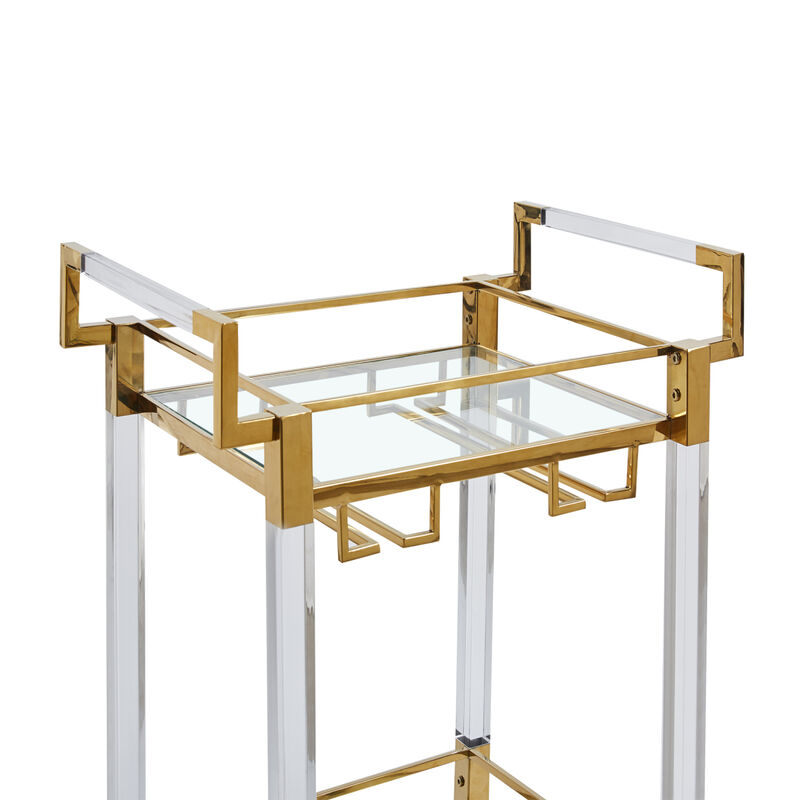 Contemporary Chrome Bar Serving Cart Tempered Glass Metal Frame (Gold) TC-14 image number 4