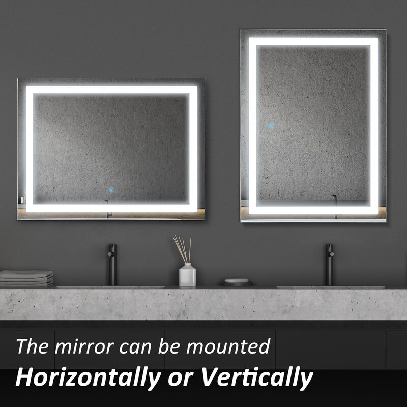 Smart Bathroom Mirror: 32x24" LED Wall-Mounted Vanity with Touch Controls