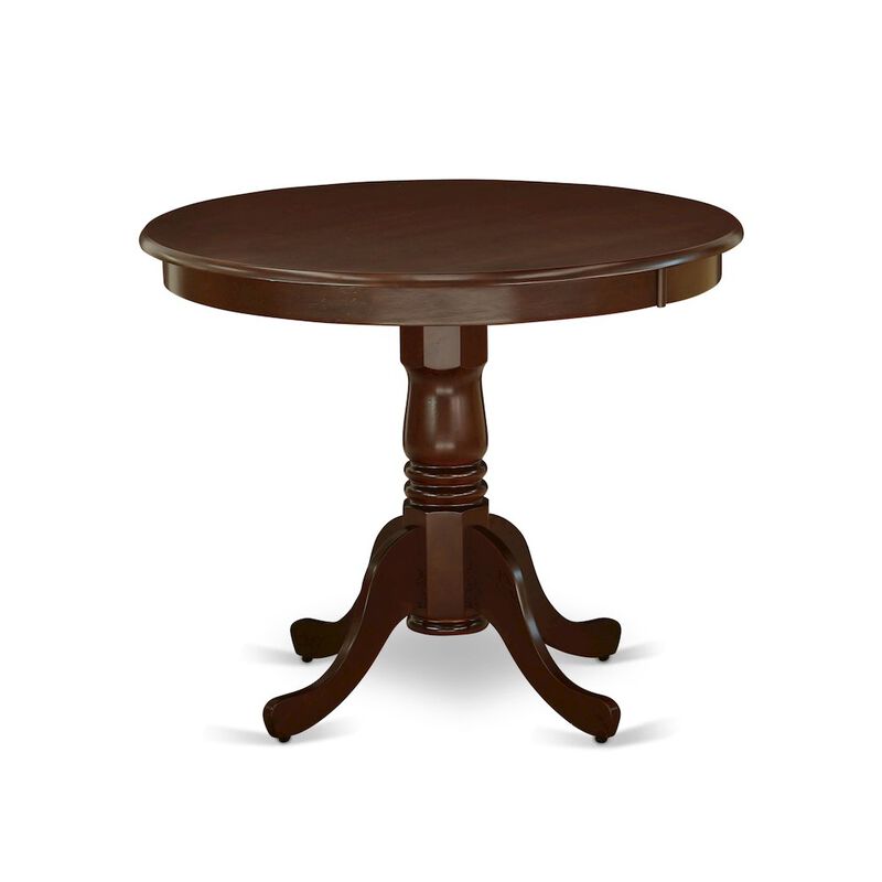 East West Furniture AMDU3-MAH-LC 3 Piece Modern Dining Table Set Contains 1 Round Pedestal Table and 2 Mahogany Faux Leather Kitchen Chair with Panel Back - Mahogany Finish