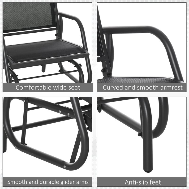 Porch Swing Glider Set of 2, Metal Frame Rocking Chairs with Breathable Mesh Fabric, Curved Armrests image number 6