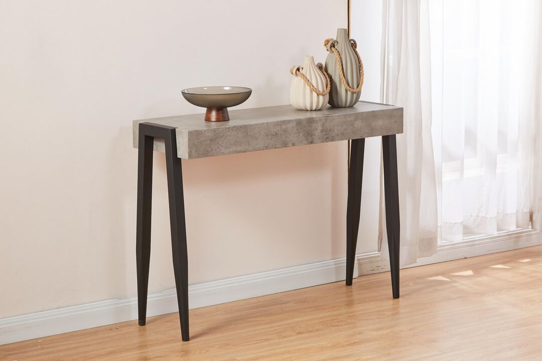 Kings Brand Furniture Camden Marble-Style Console Sofa Entryway Table for Hallway, Living Room, Foyer, Black/Gray