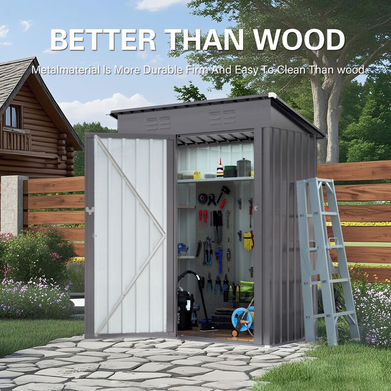 5X3 FT Metal Outdoor Storage Shed with Pitched Roof and Lockable Door image number 7