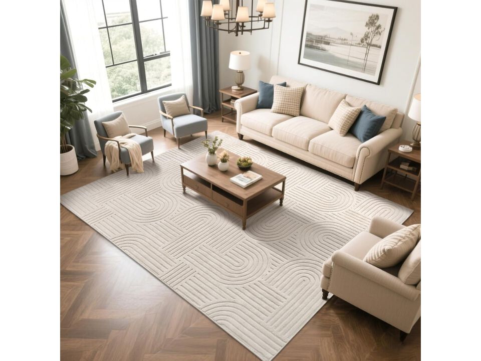 Beige Geometric Area Rug 8x10 Washable Non Slip Scandinavian Carpet