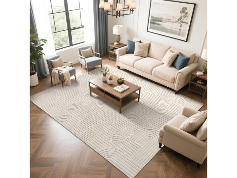 Beige Geometric Area Rug 8x10 Washable Non Slip Scandinavian Carpet image number 1