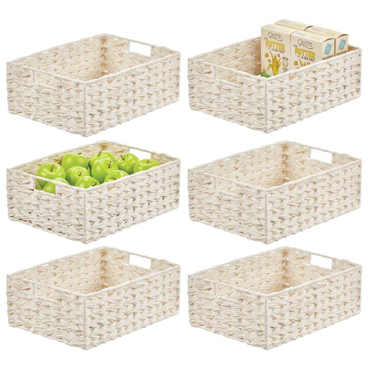 mDesign Woven Plastic Kitchen Pantry Storage Bin Basket - 6 Pack - Gray Ombre