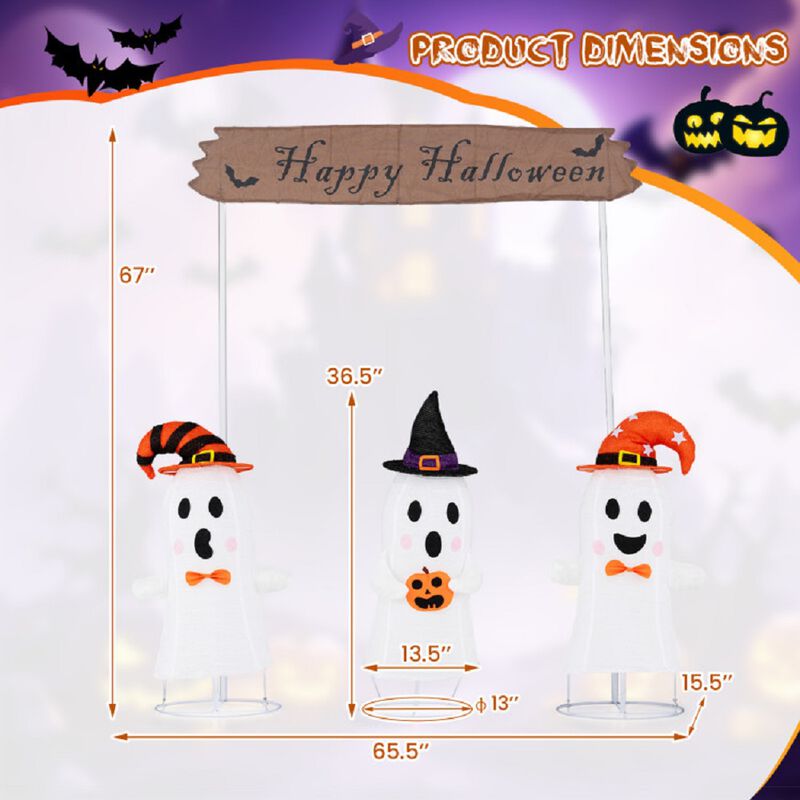 Pop- Up Ghost Halloween Decoration Set of 4 with Gate and LED Lights-White image number 2