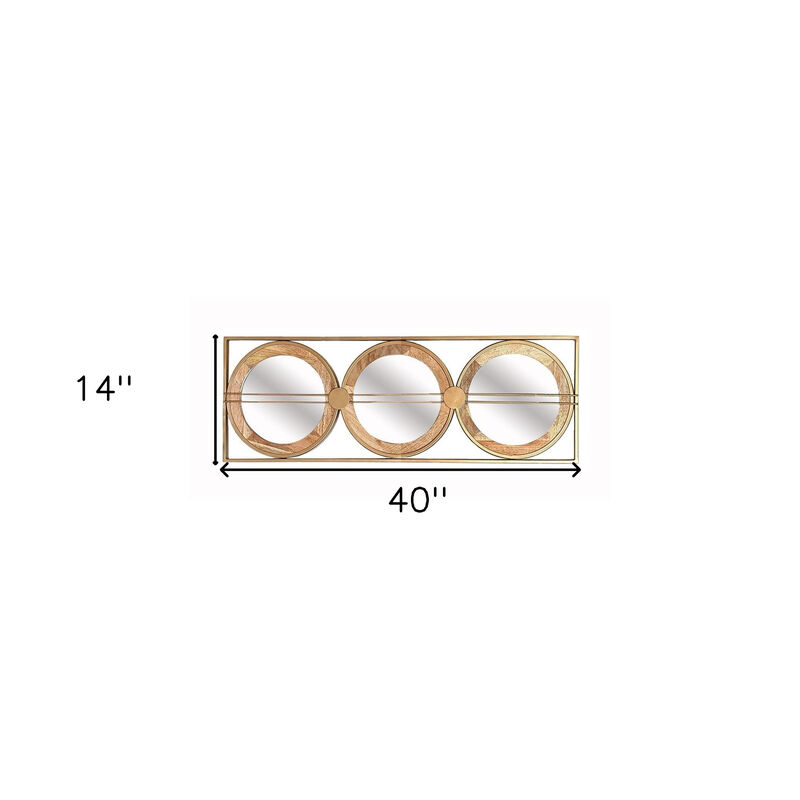 HomeRoots 14" Brown and Gold Aluminum and Wood Geometric Framed Accent Mirror image number 6