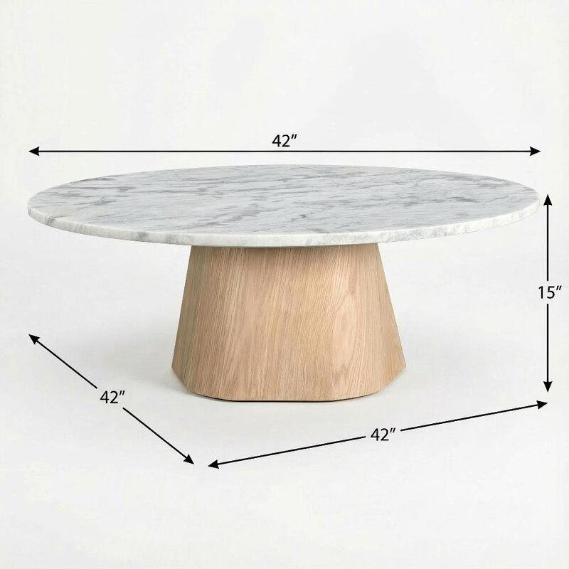Starlight Canyon Home White Marble Coffee Table, Ashen Grey Raj Marble Top, Oak Veneer Plywood Surface image number 1