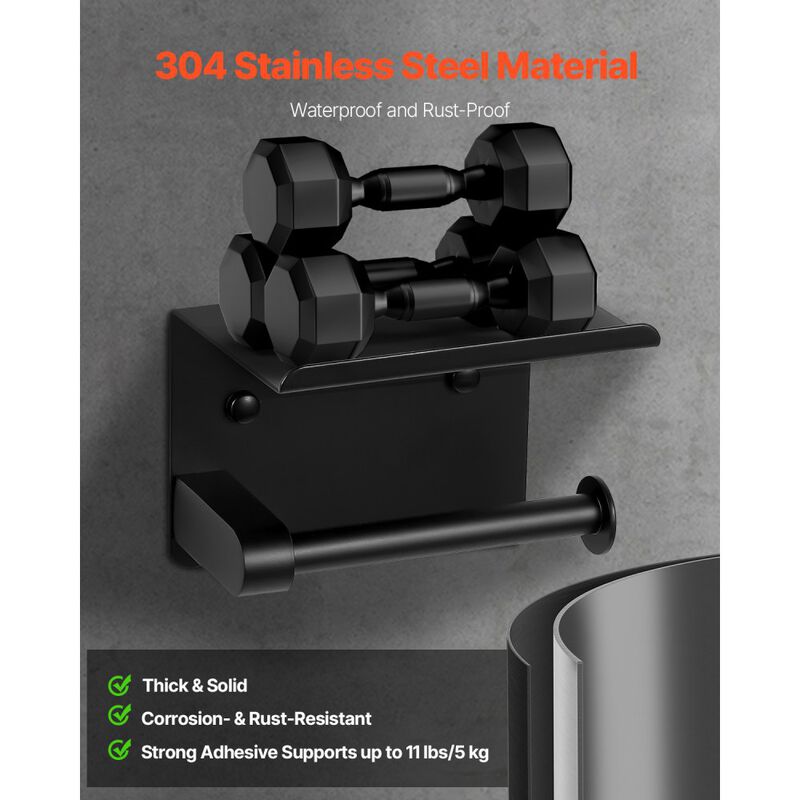 Wall Mounted Toilet Paper Holder with Storage Shelf, Fits Mega Rolls, Stainless Steel, Matte-Matte Black image number 3