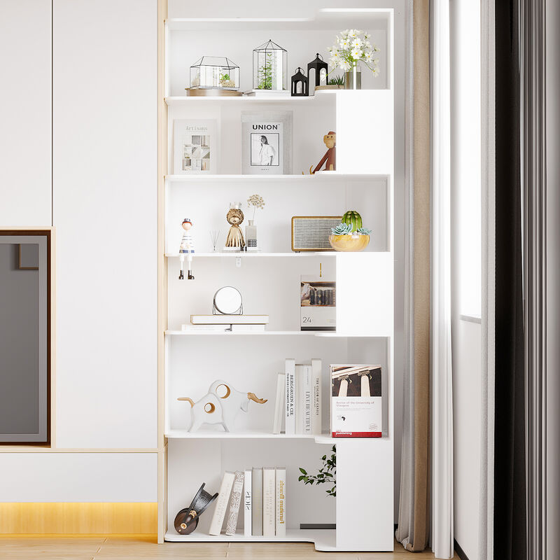 FUFU&GAGA White Mdf 6-Shelf Ladder Bookcase (35.4-in W x 81.9-in H x 23.6-in D),White image number 3