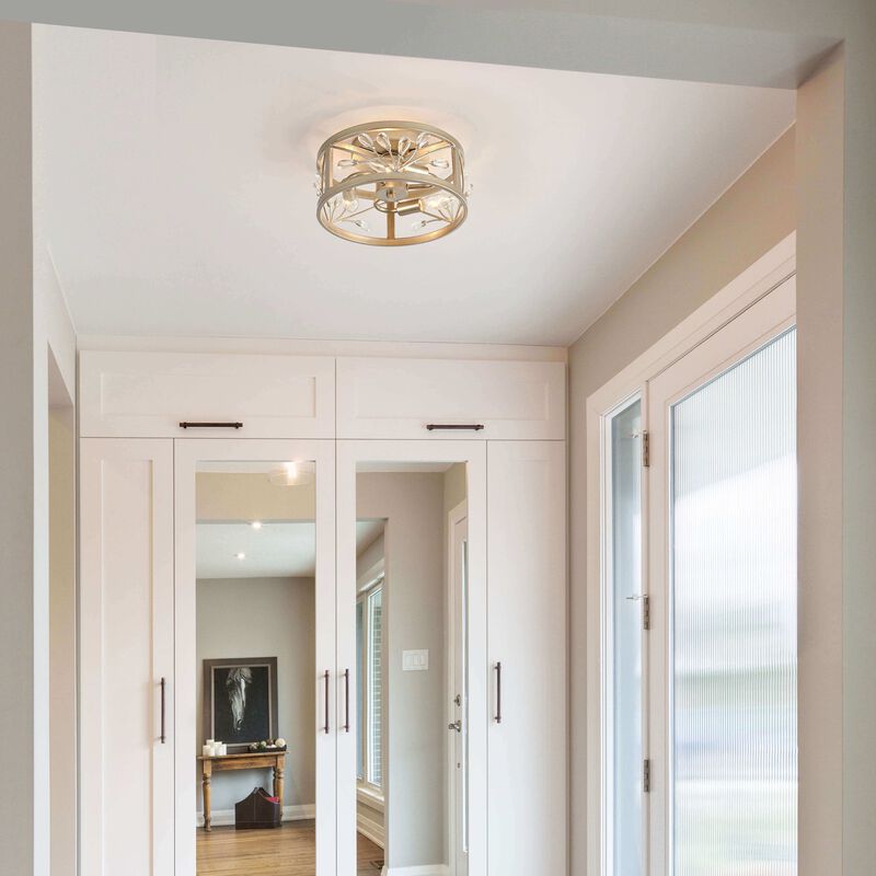 Gisela 3-Light Brushed Champagne Silver Metal Cage Drum Flush Mount image number 1