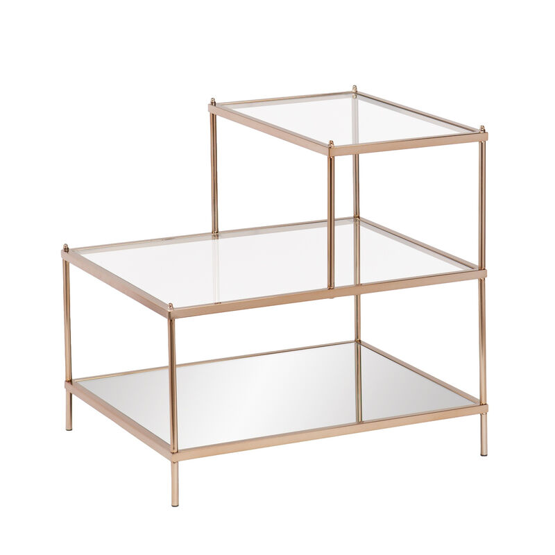 Hivvago 24 Inch  Gold And Clear Glass Tiered Rectangular End Table