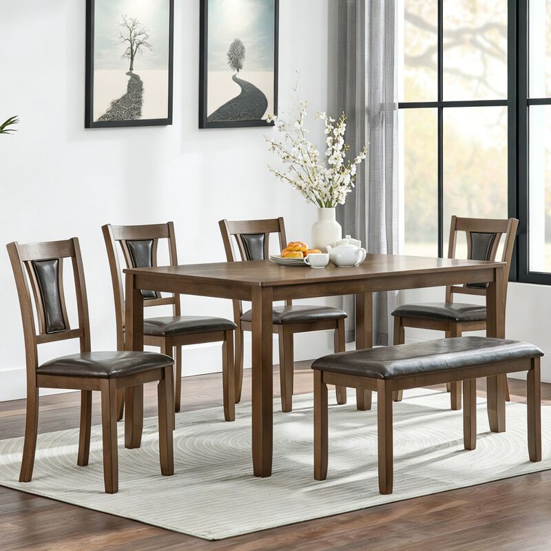 Sorhom 6‑Piece Farmhouse Rustic Dining Table Set image number 2