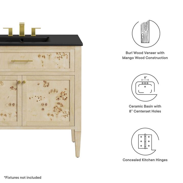 Modway Elysian 36" Wood Bathroom Vanity in Black Burl with Ceramic Sink Basin