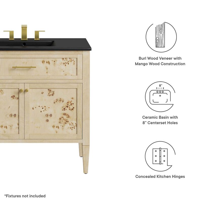 Modway Elysian 36" Wood Bathroom Vanity in Black Burl with Ceramic Sink Basin image number 1
