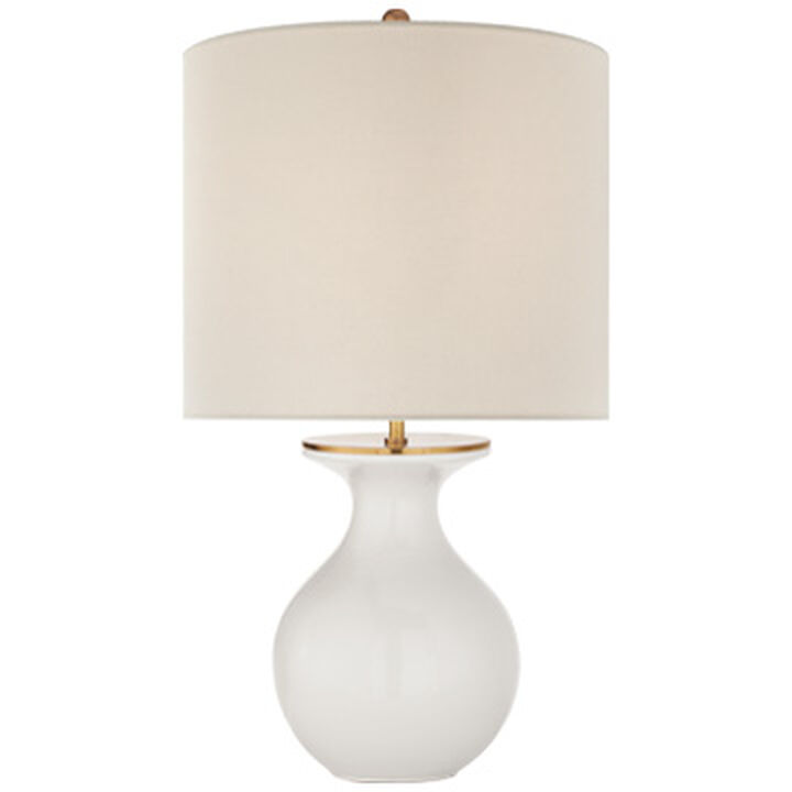 Albie Small Desk Lamp in New White with Cream Linen Shade