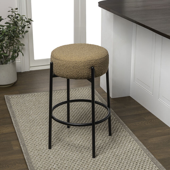 Paola Modern Minimalist Round Backless Metal/Bouclé Cushioned Counter Stool